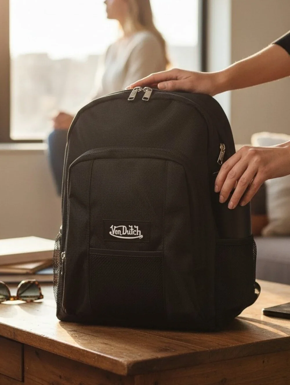 NWOT Von Dutch black 17” canvas backpack with laptop storage